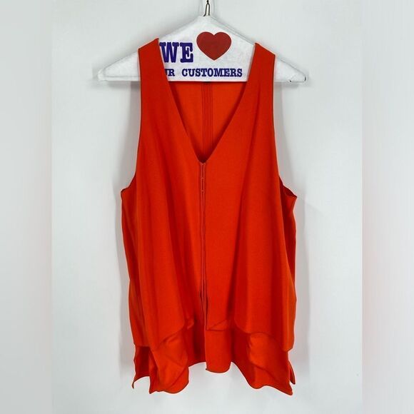 Proenza Schouler Women’s V Neck Sleeveless Asymmetric Hemline Orange Blouse sz 8 - Picture 1 of 4